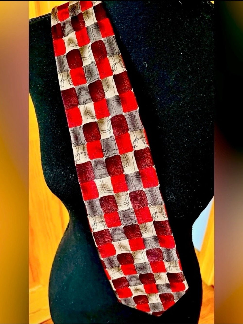 VTG Jerry Garcia Silk Tie Space Containers 34 Artsy Checkered Red Psychedelic